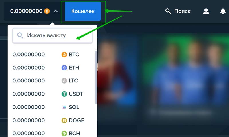 Список доступных монет